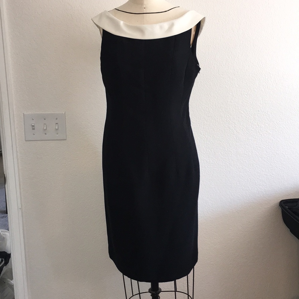Vintage Black Dress with Cream Satin Trim